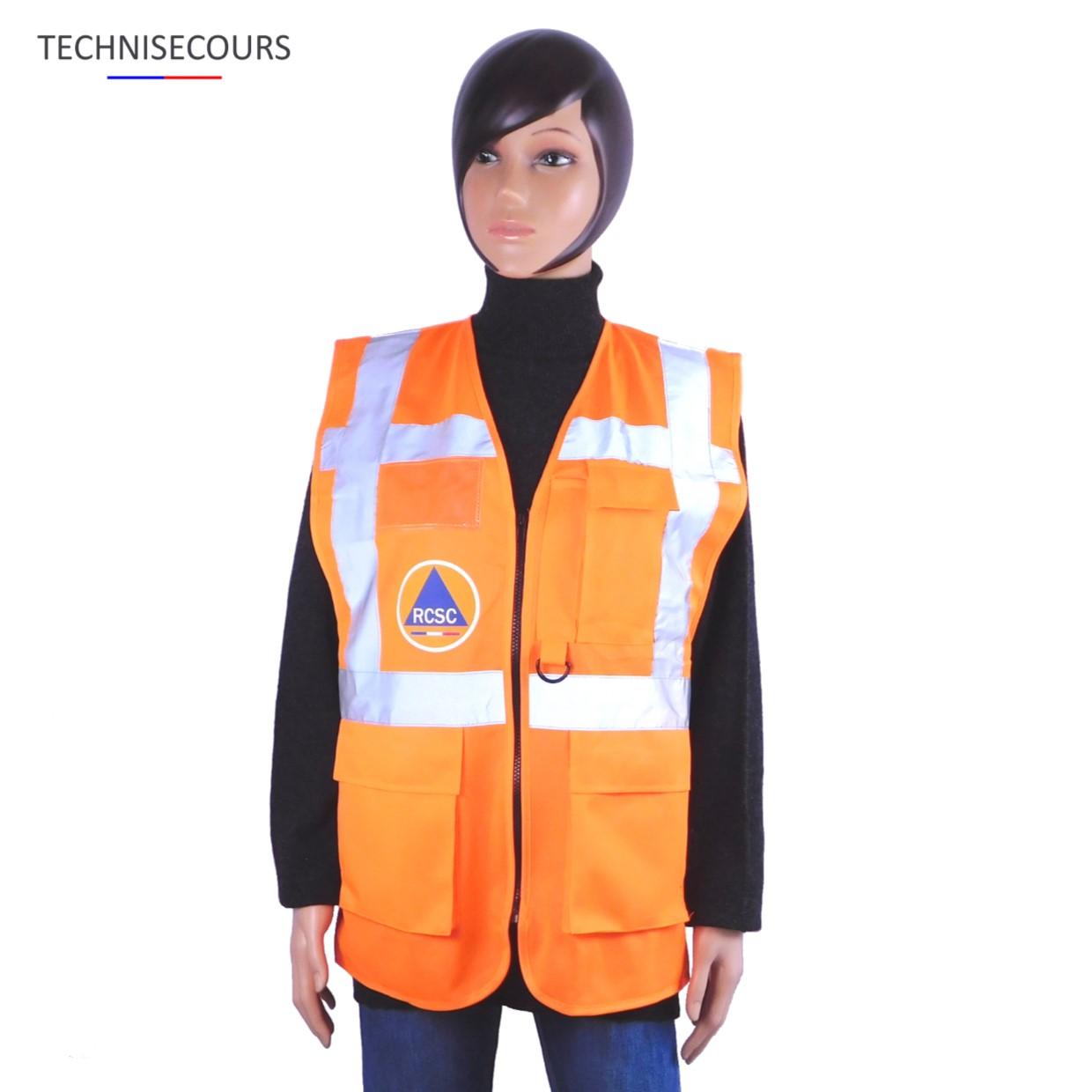 Gilet de sécurité orange à 4 bandes rétroréfléchissantes